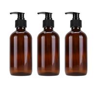 3Pcs Brown Glass Pump Bottles 250Ml Refillable Travel Dispenser for Liquid Cosmetics and Lotions - Leakproof Emulsion Storage for Home and Kitchen