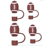 3Pcs Brown Rugby Straw Cover for Stanley Cup Accessories,Straw Topper fits 10mm 0.4In Reusable Straws,BPA Free Silicone Straw Covers in Football Theme Sip in Style and Protect The Earth,Straws Cover