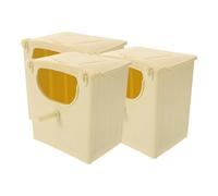 3pcs Budgie Breeding Box, Plastic Parakeet Nest Box with Lid and Hooks | Viewing Window, Top-opening Cleaning Design, Fodder Plate, Beige Finish, Hangs from Tree Branches for Bird Owners