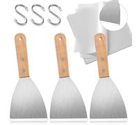 3pcs Burger Griddle Spatula Set,Metal Spatulas for Cooking,Griddle Scraper,Stainless Steel Grill Spatula Set with Wood Handle,Wide Hamburger Spatulas Barbecue Turners, + 3 S Hooks & 20 Burger Sheets