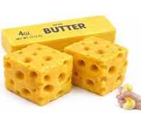 3Pcs Butter Cheese Squishy Squeeze Toys, Salted Butter Design Stress Relief Squishies for Desk, Slow Rising Squishy Cheese Block, 4oz Replica Sensory Fidget for Adults, Relief Desk Decor