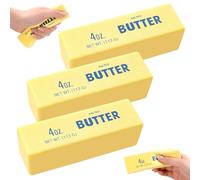 3PCS Butter Squishy,Butter Stick Squishys Stress Relief Block,Realistic Large Butter quishy,Slow Rebound Butter Stick Squeeze Toy,Anxiety Relief Fidget Toy for Kids Adults Home (Yellow)