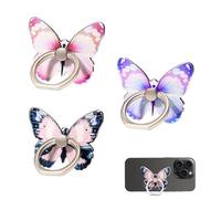 3PCS Butterfly Phone Ring Holder Grip, Cute Butterfly Painted, 3 Styles | Metal Finger Stand Kickstand 360°Rotation, Stick on Phone Stand, Ring Holder, Phone Finger Holder Grip with Knob Loop