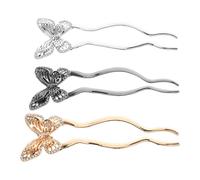 3pcs Butterfly U Shaped Hair Pin with Rhinestone Metal Fork for Women | Vintage French Twist Design, Double Prong Comb Base, Elegant Shine for Bridal Updo, Date Night Wear