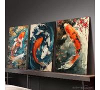 3pcs Canvas Art Prints - Vibrant Koi Fish Pond Scenes, Contemporary Wall Decor for Home, Bedroom, Bar, Cafe, Living Room(70 * 100x3cm/Frameless)