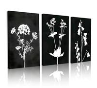3pcs Canvas Wall Art, Flower Plant Painting Printed Wall Decor, Nature Botanical Black Pictures for Living Room Bedroom Office Home Decoration 30x40cm (Simple drawing wall art, 30x30cm, Framed)