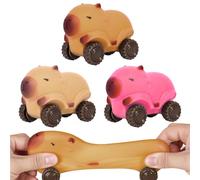 3pcs Capybara Squeeze Toy Car, Capybara Stress Toy with Wheels, Capybara Stretch Squeeze Toys, Portable Vent Toys Capybara Squeeze Car, Cute Capybara Cozy Pinch Toy for Kids, Adults