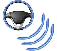 3Pcs Car Carbon Fiber Anti-Skid Steering Wheel Cover, Segmented Steering Wheel Protector, Butterfly Steering Wheel Cover, Universal 99% Car Wheel Cover Protector,Blue