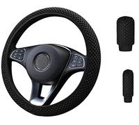 3Pcs Car Steering Wheel Cover Brake Gear Cover Set Anti-Slip Steering Wheel Cover Wrap Protector for Women Men Winter Warm Hands Sweat Absorption Stretchable Universal Fits Car Vehicle 37-41CM