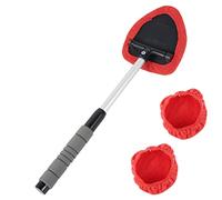 3Pcs Car Windscreen Cleaner Brush, Extendable Windscreen Demister Tool with 2 Reusable and Washable Pads 180° Rotating Head Telescopic Anti-fog Auto Window Cleaning Kit for SUV RV Truck (red)