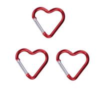 3Pcs Carabiners Keychain Clips Snap Hook Key Ring for Camping Accessories Backpack Water Bottle Aluminum Alloy Heart Shape Accessory and Keychain (Red)
