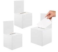 3Pcs Cardboard Ballot Boxes: Raffle, Suggestion, Donation Boxes with Slot, Removable Header - White Charity Box for Fundraising, Vote & Suggestion