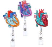 3Pcs Cardiac Heart Badge Reel with Swivel Alligator Clip Cardiac Heart Phlebotomy Retractable Badge Holder Nurse Badge Reel Clip ID Card Holder for ID Card Name Keychain