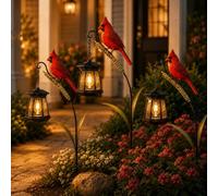 3PCS Cardinal Solar Light-A Beautiful Garden Light that Feels Full of Life,Red Cardinal Bird Solar Lantern Stake