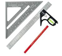 3Pcs Carpenter Square Set, Combination Square with 12Inches/300mm Scale, 45/90 Degree Ruler and Spirit Level, Speed Squares with Marking Pen, Carpenters Tools for Engineer