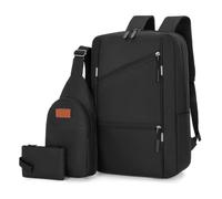 3Pcs Casual Bag Set Laptop Backpack Travel Book Bag Multifunction Versatile Bag With USB Interface Anti Theft for Outdoor Travel (Black)