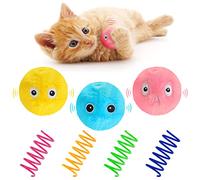 3Pcs Cat Ball Toys, Interactive Plush Cat Toys Balls, Kitten Chirping Balls With 3 Lifelike Animal Chirping Sounds, Fun Catnip Toys and 4Pcs Colorful Cat Sprial Spring Toys for Bitting Hunting