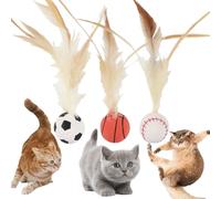 3PCS Cat Bouncy Ball with Feather,Cat Feather Ball Toys,C-at Toys Balls with F-eather,Bouncy Tails C-at Toys for Indoor Cats,Ca-t T-oys,C-at F-eather To-y,Ca-t Entertainment Bounc-y Ba-ll To-y