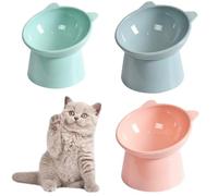 3PCS Cat Bowls, Elevated Cat Feeding Bowls with 15° Tilted Raised Feeder, Raised Cat Bowl Anti Vomit Cat Food Bowl Cat Feeding Bowls Neck Protective Bowl