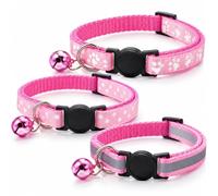 3pcs Cat Collar with Bell Breakaway Buckle Reflective Pink | Quick Release Safety, Adjustable 19-32cm, Durable Nylon, For Cats & Small Dogs, Polka Dot Pattern