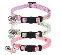 3PCS Cat Collars Quick Release Adjustable Kitten Collars Pack Flower Cat Collar Breakaway Puppy Collars Whelping Small Pet Collars with Bells and Safety Quick Release Buckle for Kittens Puppies