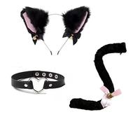 3PCS Cat Cosplay Costume Set, Black Cat Ears Headband with Bells, Adjustable Tail, Heart Leather Choker,Fancy Dress Up for Women Girls Role Play Party Halloween Christmas Accessories