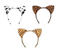 3PCS Cat Ears Headbands Plush Tiger Leopard Print Headband Cosplay Themed Party Props Hair Accessories for Halloween Daily Wear Party Festivals Stage Performance