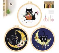 3PCS Cat Embroidery Kit for Adults Beginners, Counted Cross Stitch Kits with Cat Pattern, Hoop, Thread & Needles, Best Craft Gifts for Women & Teens Embroidery Starter Kit Hobbies for Adults Women