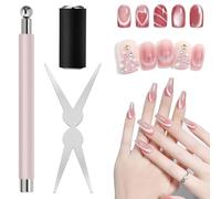 3Pcs Cat Eye Magnet for Nails - 3-in-1 Nail Art Magnet Kit with Scissor & Cylinder Magnets to Create Glass Beads, Wide & Curved Cat Eye Gel Polish Designs, Great for Salon & DIY Manicure
