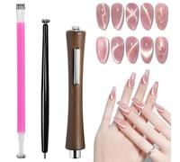 3PCS Cat Eye Nail Magnet for Nails, 3-in-1 Magnetic Tool with Wood Handle & Floral Tip Design | Compatible with Cat Eye Gel Polish | Home Salon & DIY Nail Artists