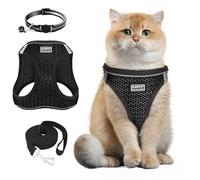 3Pcs Cat Harness and Lead Set, Adjustable Reflective Soft Breathable Mesh Vest, Collar with Bell Escape Proof, Comfortable Lightweight for Small Medium Cats Dogs Pets Walking