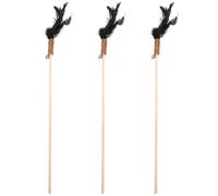 3pcs Cat Teaser Wand for Cats and Kittens with Wooden Handle and Feather Plume, Cartoon Design Interactive for Reducing Boredom and Self-entertainment Indoors