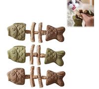 3pcs Cat Teething Toy - Fish Bone Teether - Fix Your Cat’s Dental Health, Creative Fish Bone Cat Toy,Wooden Interactive Cat Boredom Relief Kitten Teether Chew Toy for Indoor Outdoor Play (A)