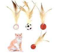 3Pcs Cat Toy Balls with Feather Interactive Feather Toy for Indoor Cats Bouncy Ball with Feather for Cats Indoor and Outdoor Play Interactionion (White, Black, Orange)