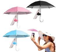 3PCS Cell Phone Umbrella,Outdoor Phone Umbrella Multifunctional Cute Phone Shade Umbrella with Piggy Suction Cup Phone Holder, Black、pink、blue