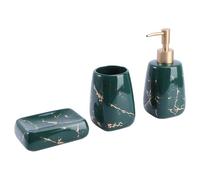 3pcs Ceramic Bathroom Accessory Set Marble Green for Vanity Countertop