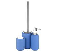 3pcs Ceramic Matt Colour Matching Bathroom Dispenser Tumbler Toilet Brush Set (Blue)