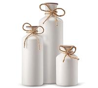 3Pcs Ceramic Vases, Rustic Decorative Flower Vases Set for Modern Farmhouse Decoration, Living Room Centerpieces and Events, Table, Bookshelf, Mantel and Entryway Decor (White)