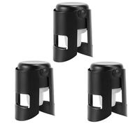 3pcs Champagne Stoppers, Stainless Steel & Silicone Bottle Cork Leak-Proof Keep Bubbles Fresh Champagne Sealers & Wine Savers Reusable Wine Stopper for Cava Prosecco and Sparkling (Black)