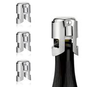 3pcs Champagne Stoppers, Vacuum Sealed Stainless Steel Sparkling Wine Bottle Stopper, Champagne Stopper for Prosecco Cava, Beer Collection,Sparkling Wine Bottles, Silver