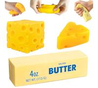 3PCS Cheese Squishy Toys, Butter Squishy Set with Cheese Cube and Wedge, Slow Rising Soft Sensory Fidget Toys for Kids and Adults