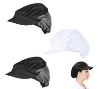 3Pcs Chef Hat Catering Hats,for Chefs Servers Industrial Workers Cleaners and Bakers Adjustable Cooking Cap Hair Nets Catering Hats Half Mesh Half Cloth Chef Hat(Black,White)