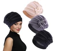 3Pcs Chemo Headwear for Women UK - Head Scarves With Flower Design - Hats for Chemo Patients for All Seasons