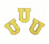 3PCS Chenille Letter Patches Iron on Letter Patch Varsity Glitter Chenille Letters Patches A-Z Glitter Letters Stickers Alphabet Cloth Patch for DIY Clothing Backpacks Hats Bags (U)