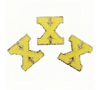 3PCS Chenille Letter Patches Iron on Letter Patch Varsity Glitter Chenille Letters Patches A-Z Glitter Letters Stickers Alphabet Cloth Patch for DIY Clothing Backpacks Hats Bags (X)