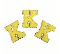 3PCS Chenille Letter Patches Iron on Letter Patch Varsity Glitter Chenille Letters Patches A-Z Glitter Letters Stickers Alphabet Cloth Patch for DIY Clothing Backpacks Hats Bags (K)