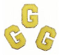 3PCS Chenille Letter Patches Iron on Letter Patch Varsity Glitter Chenille Letters Patches A-Z Glitter Letters Stickers Alphabet Cloth Patch for DIY Clothing Backpacks Hats Bags (G)