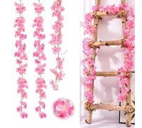 3Pcs Cherry Blossom Artificial Flowers, Artificial Plant Rattan Flower Garland 1.8m, Hanging Vine Flower Wall for Wall Decor Garden Auditorium Decoration Wedding Party Decor (Pink)