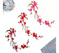 3pcs Cherry Blossom Patches Iron On, DIY Embroidery Flower Sew on Patch (A1)