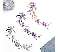 3pcs Cherry Blossom Patches Iron On, DIY Embroidery Flower Sew on Patch (A6)